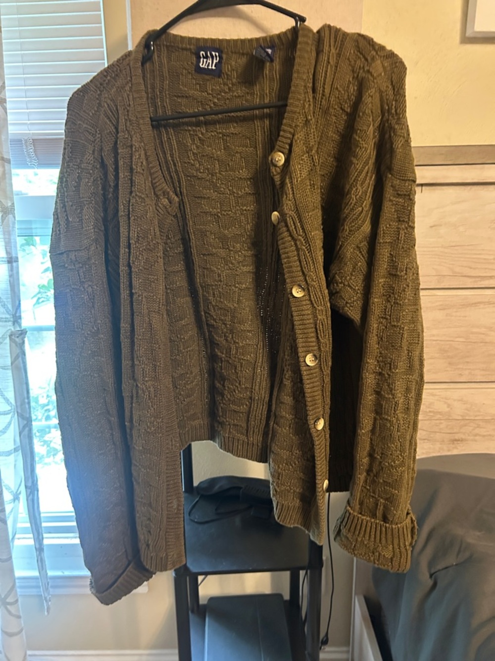 GAP Olive Green Textured Button-Front Cardigan
